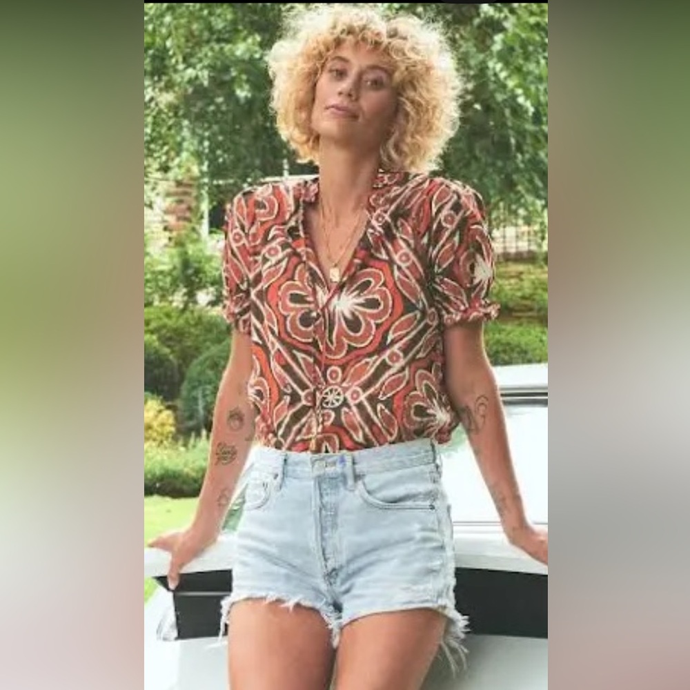 The Odells Jacey Top in Terracotta Multi Tile Print